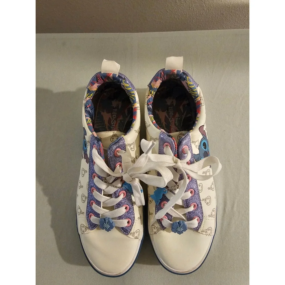 Ground Up Size 8 Disney Lilo & Stitch Ohana Sneakers White Glitter Detail
